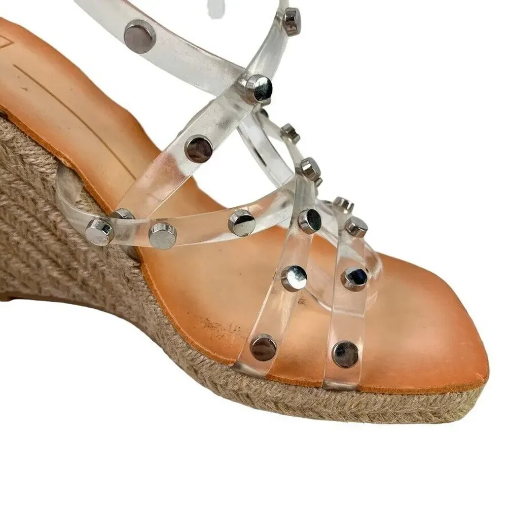 Dolce Vita Maxton Espadrille Womens Clear Studded Wedge Sandals Square Toe 8.5